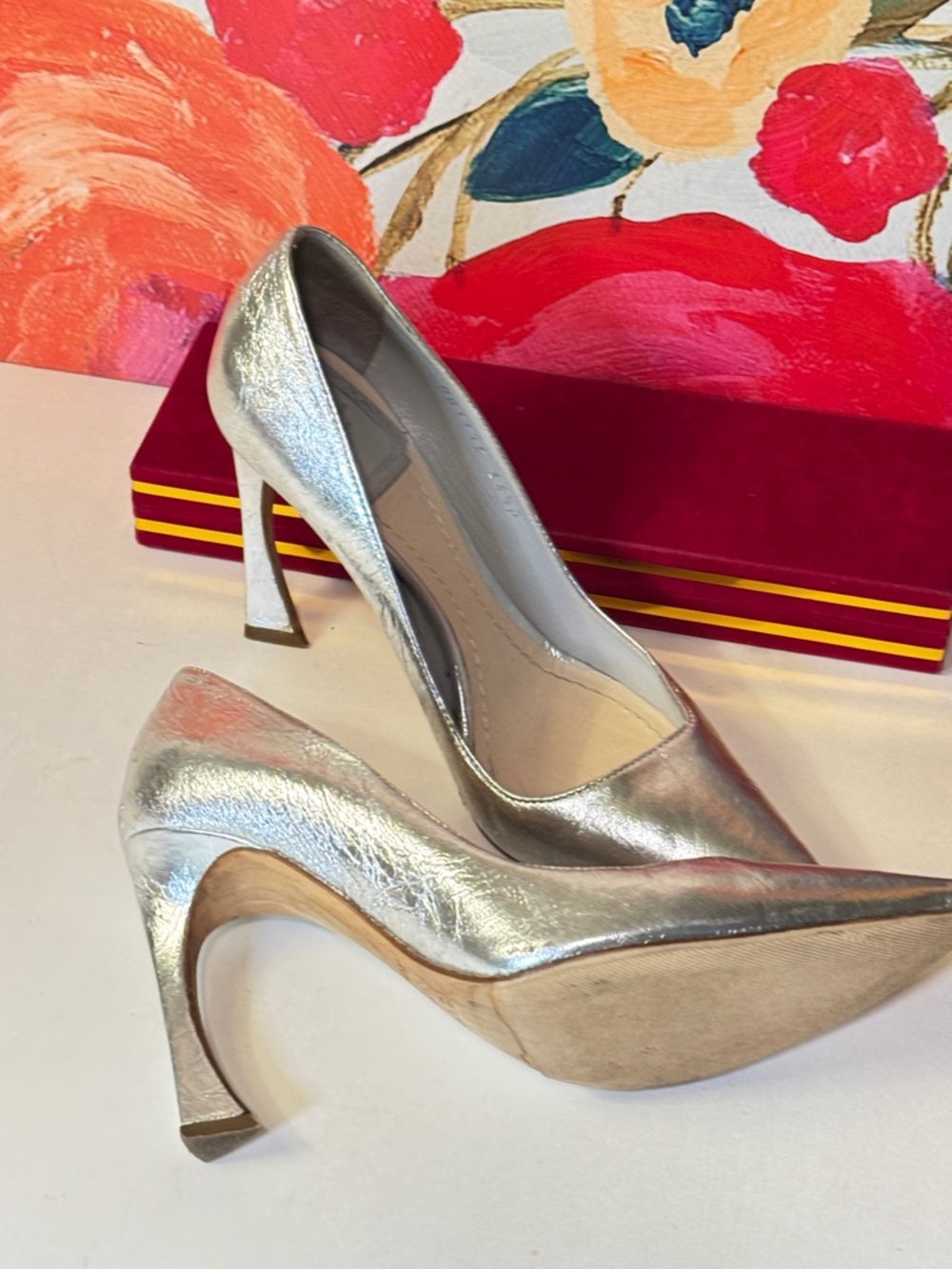 Dior Metallic Silver Pointed-Toe Stiletto Pumps - Picture 2 of 12